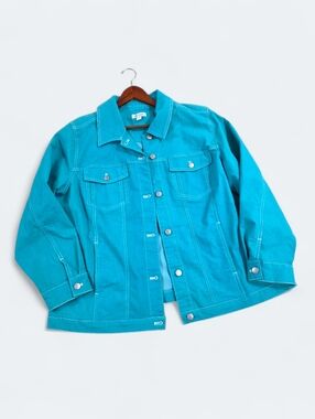 Denim & Co. Turquoise Aqua Blue Jean Jacket – Women's Size 1X